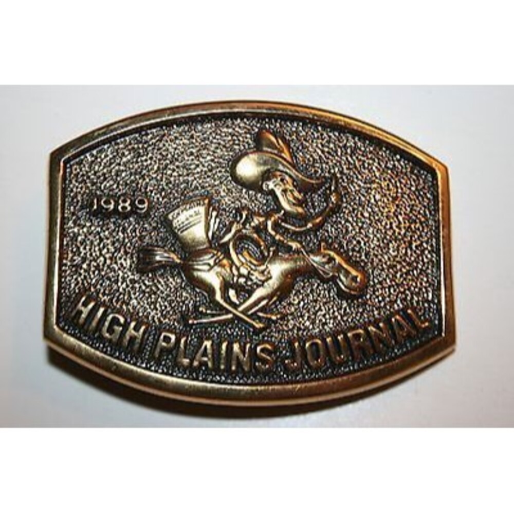 Vintage 1989 High Plains Journal Brass Belt Buckle Dodge City Kansas Limited